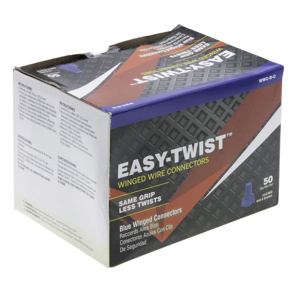 NSI Industries WWC-B-C Easy-Twist Winged Wire Connector, Standard Type, 14-6 AWG, Blue - 50 Count - Image 4