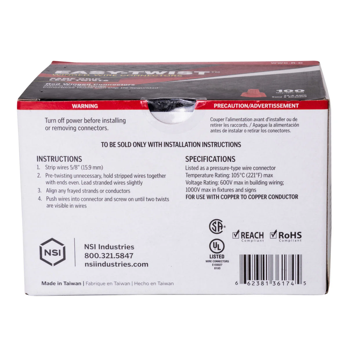 NSI Industries WWC-R-C Easy-Twist Winged Wire Connector, Standard Type, 18-8 AWG Wire Range, 600V, Red - 100 Count - Image 3