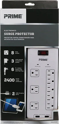 6 8 OUTLET WHI TE SURGE W/2USB