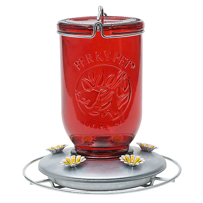 Perky-Pet® Red Mason Jar Glass Hummingbird Feeder - 32 oz Nectar Capacity - Image 2