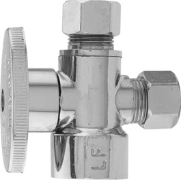 Plumb Pak 1/4 Turn 3-Way Angle Stop Valve, 1/2 X 3/8 X 3/8 in,