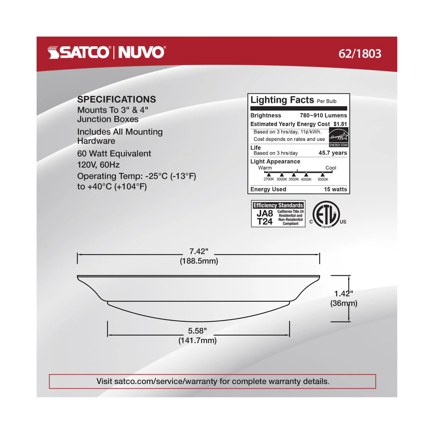 Satco Products 62-1803 7" Led Disk Light Bronze Finis - Image 5