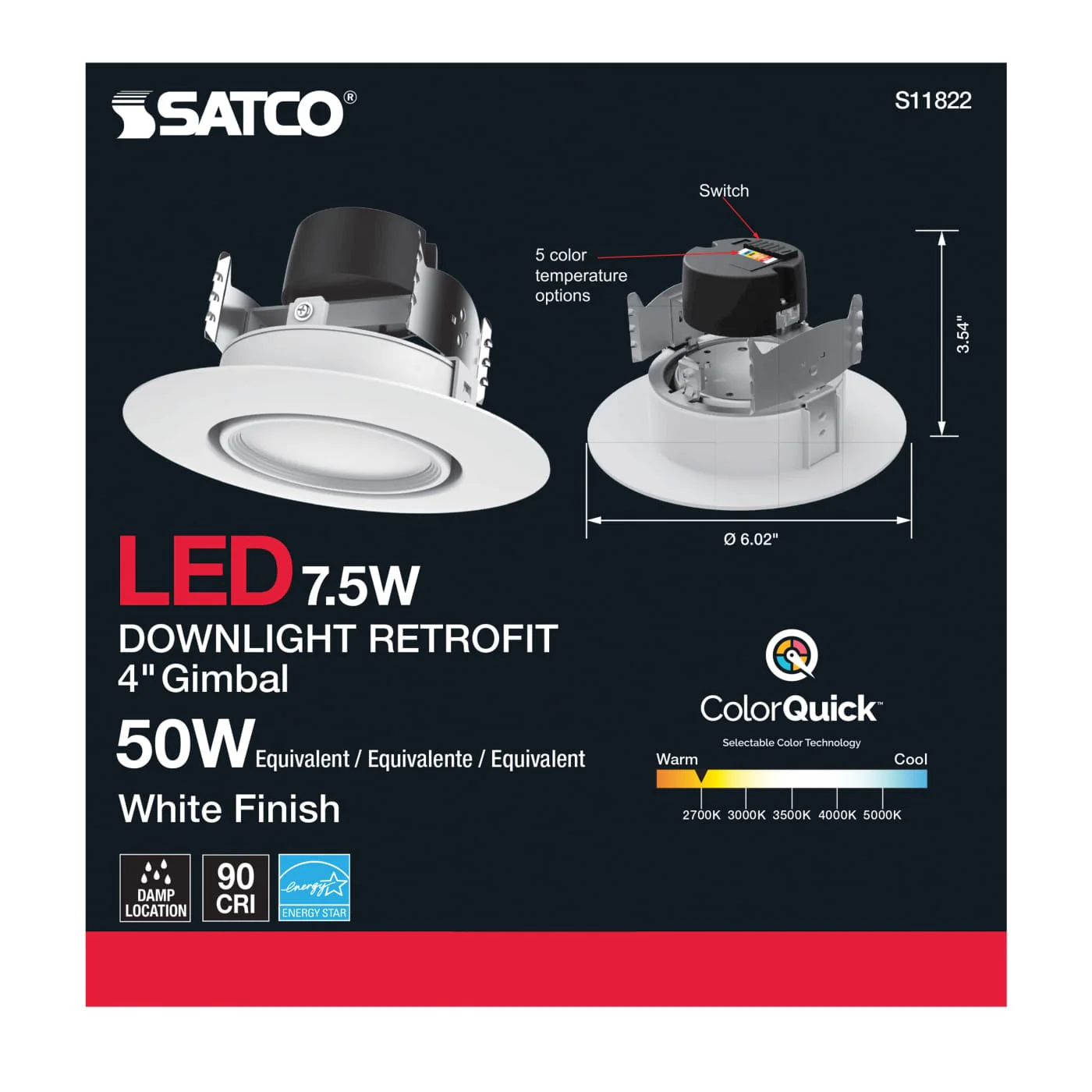 Satco Products S11822 7.5WLED/DIR/4/60'/CCT-SEL/120V - Image 8