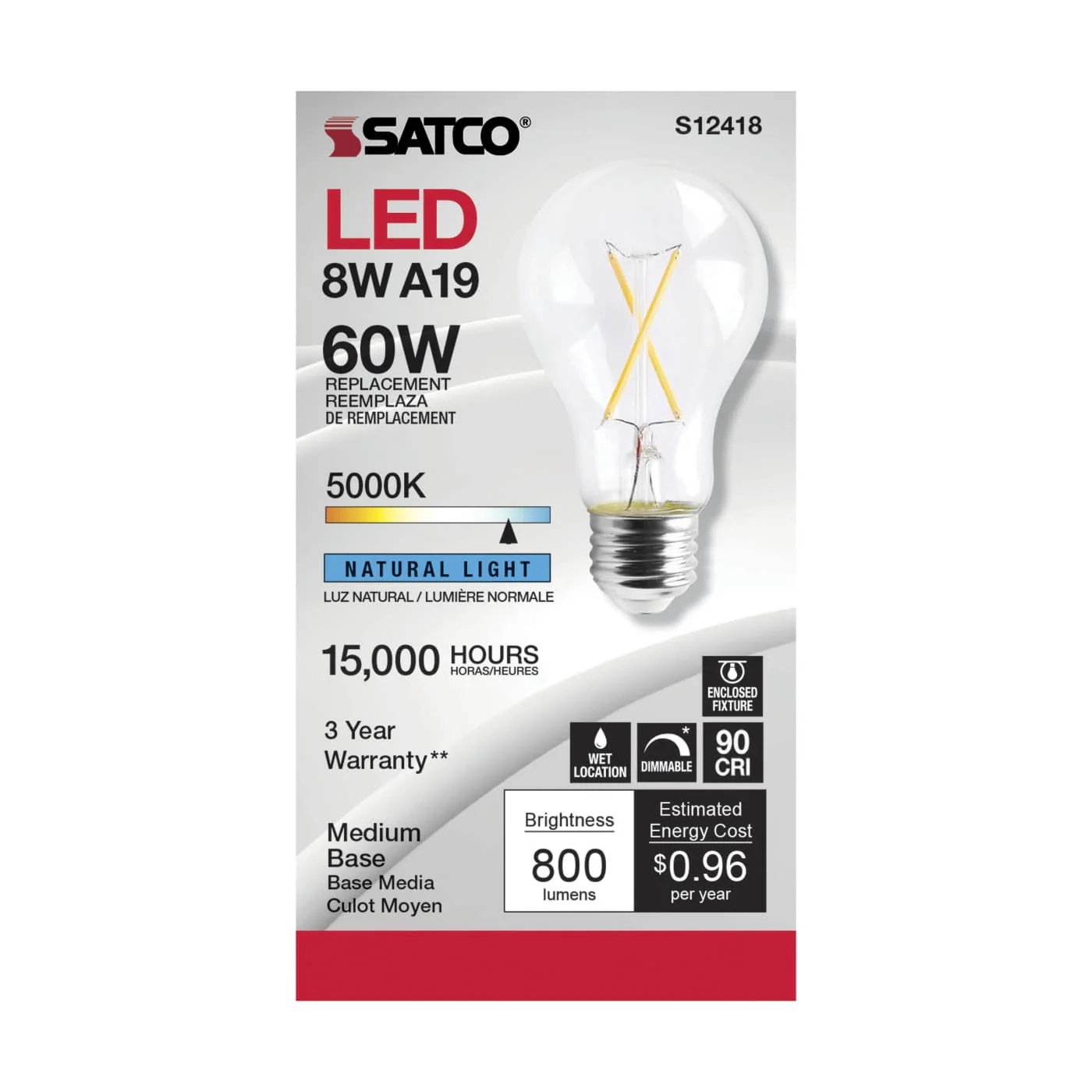 Satco Products S12418 8A19/CL/LED/E26/950/120V - Image 3