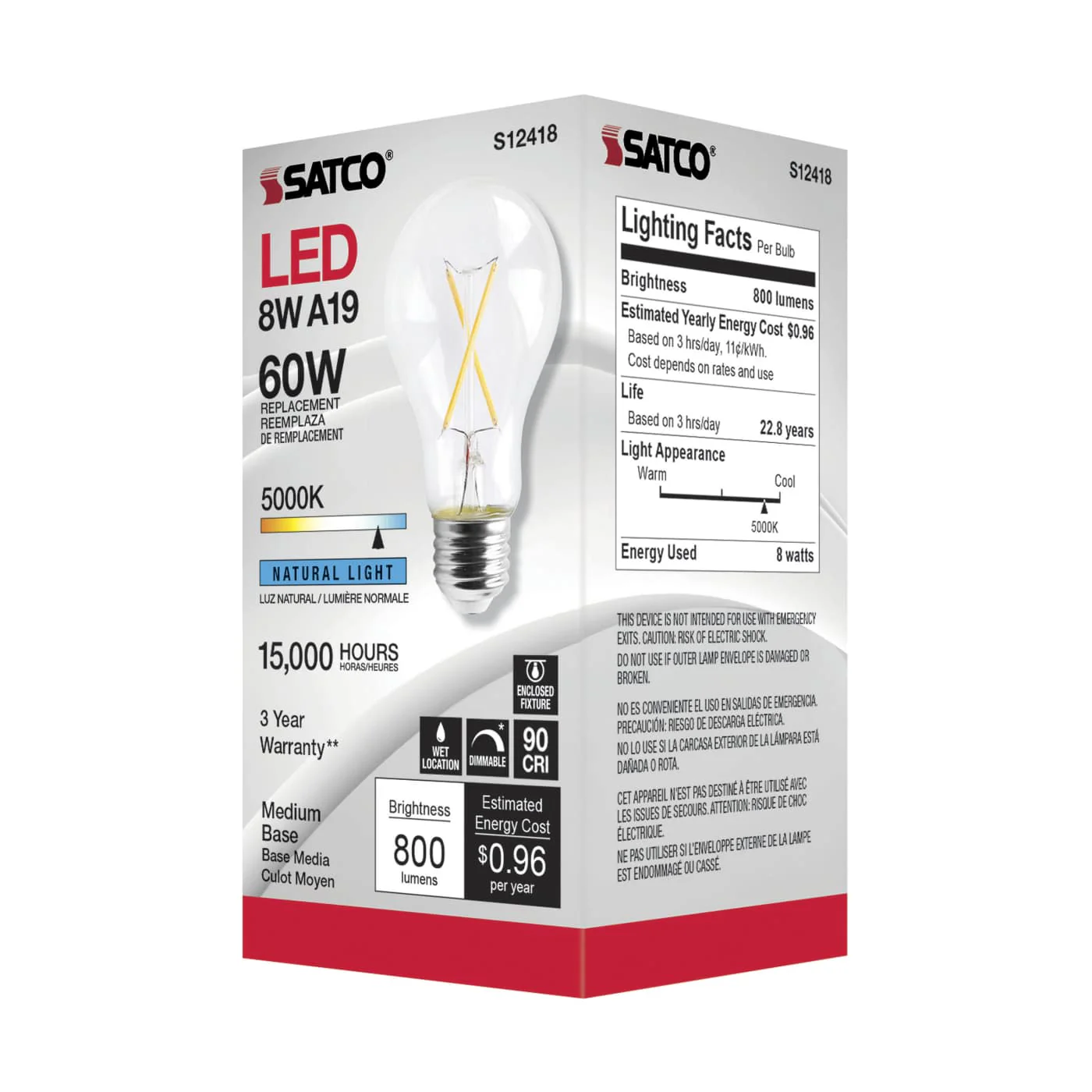 Satco Products S12418 8A19/CL/LED/E26/950/120V - Image 6