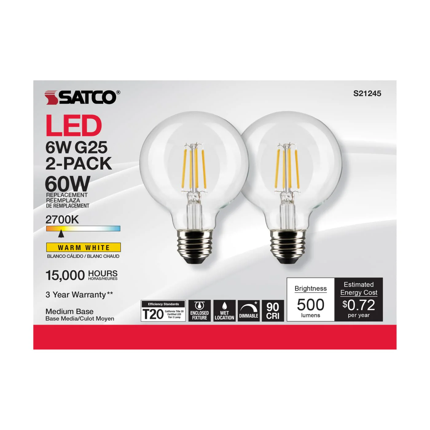 Satco Products S21245 6G25/LED/CL/927/120V/2PK - Image 5