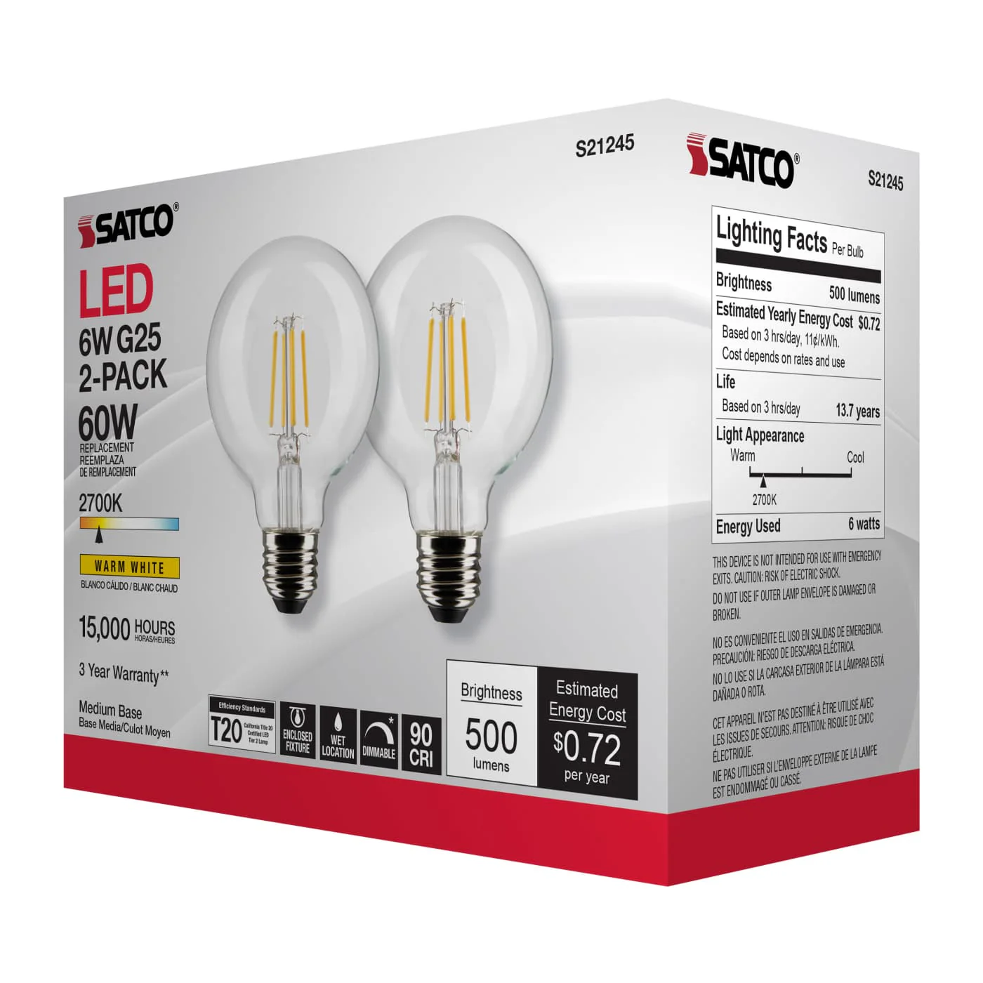 Satco Products S21245 6G25/LED/CL/927/120V/2PK - Image 9