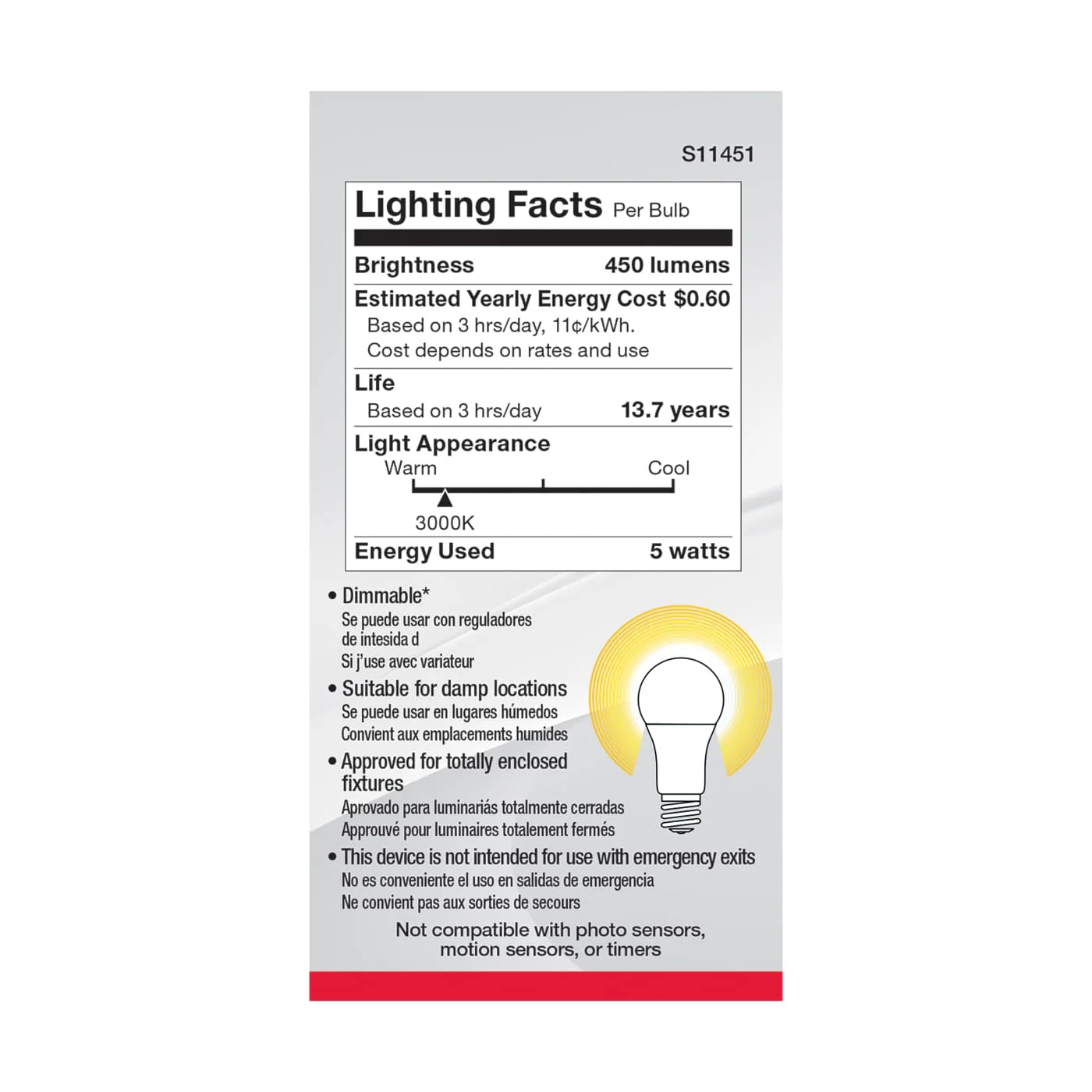 Satco S11451 5A19/LED/830/120V/D/4PK - Image 5