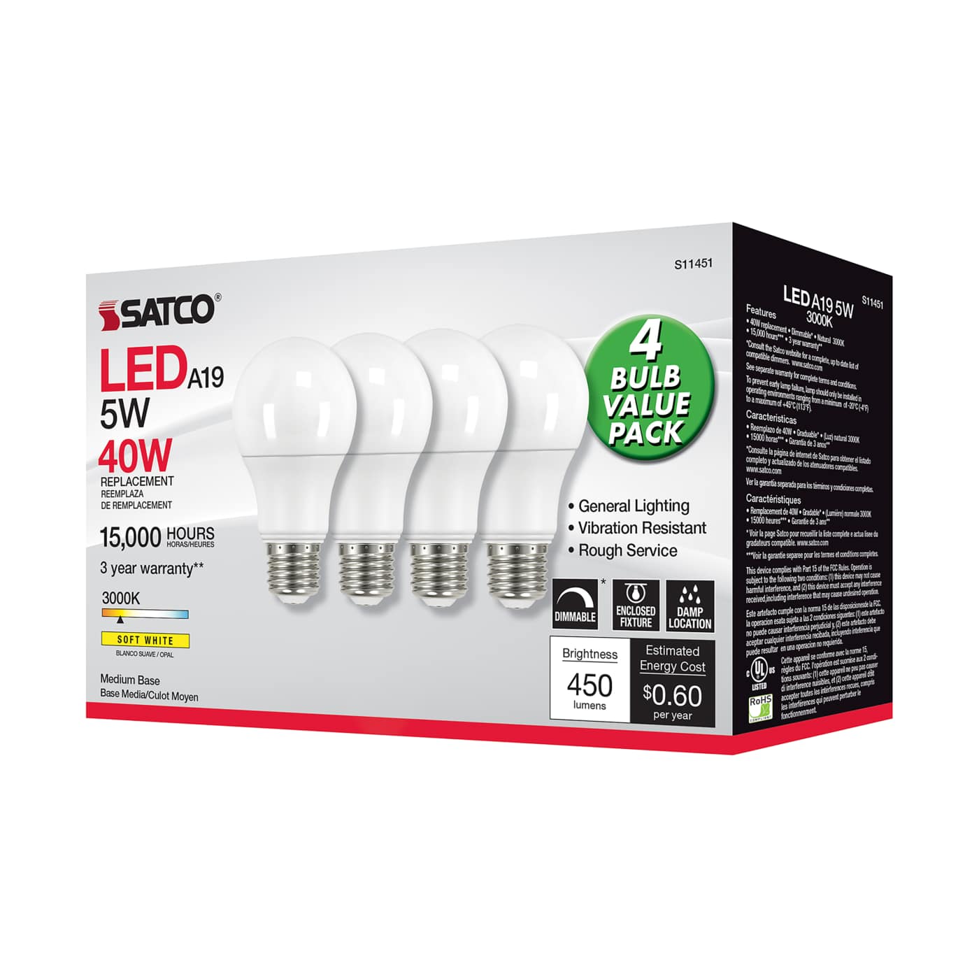 Satco S11451 5A19/LED/830/120V/D/4PK - Image 6