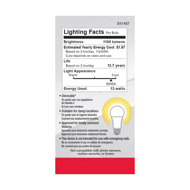 Satco S11457 13A19/LED/850/120V/D/4PK - Image 5