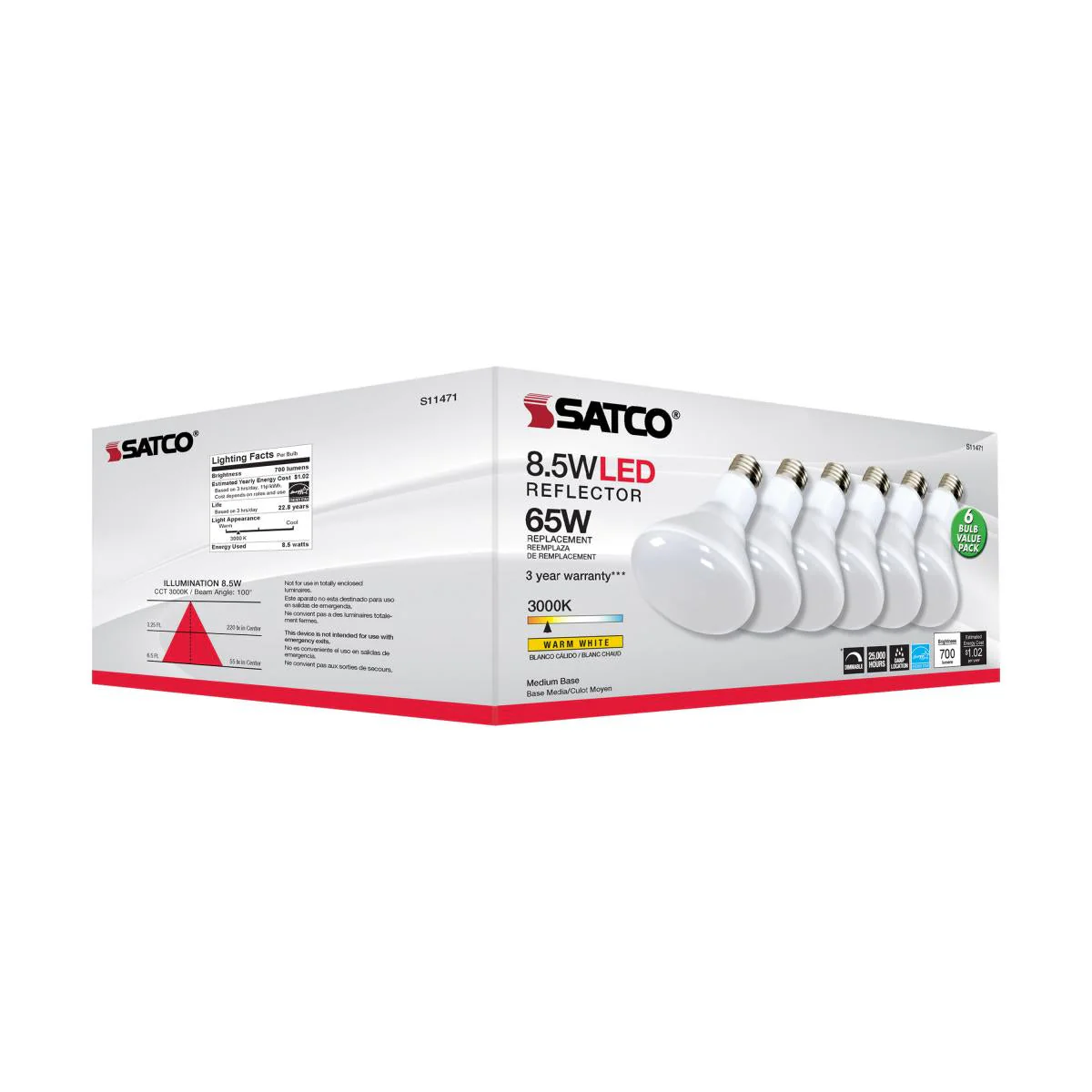 Satco S11471 8.5BR30/LED/830/120V/6PK - Image 5