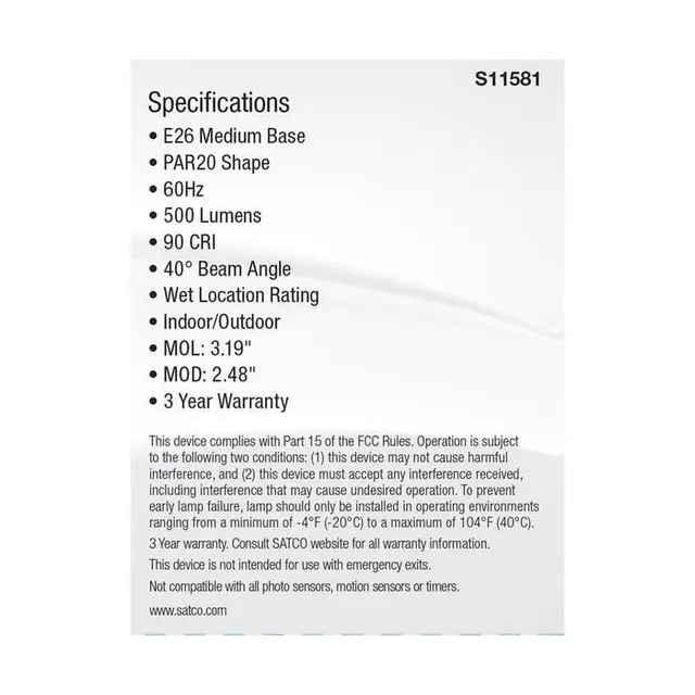 Satco S11581 5.5PAR20/LED/5CCT/FL/120V - Image 5