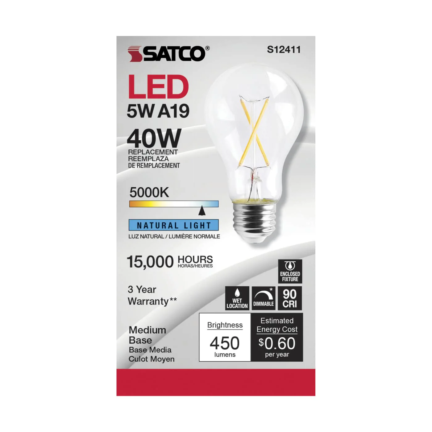 Satco S12411 5A19/CL/LED/E26/950/120V - Image 2