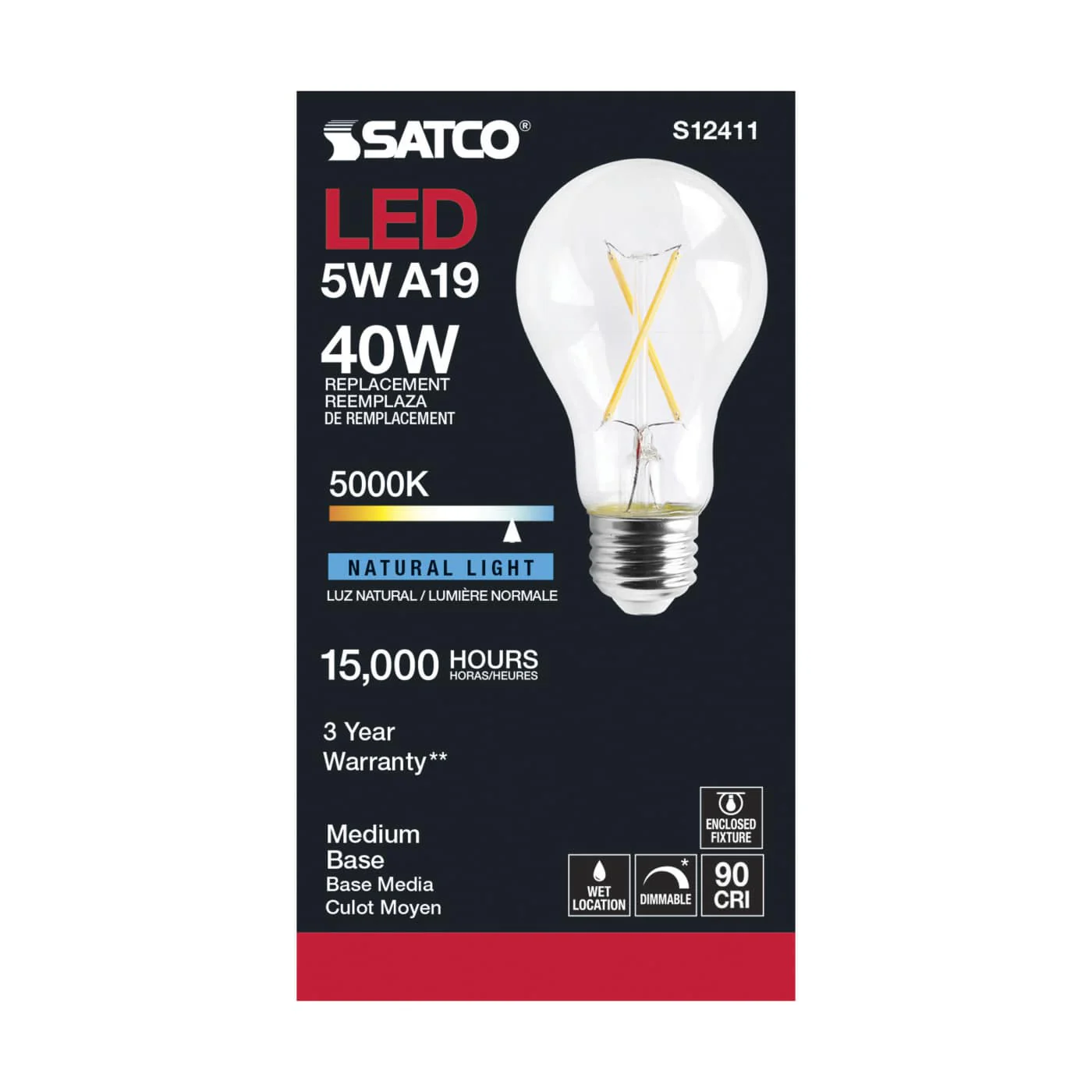 Satco S12411 5A19/CL/LED/E26/950/120V - Image 3