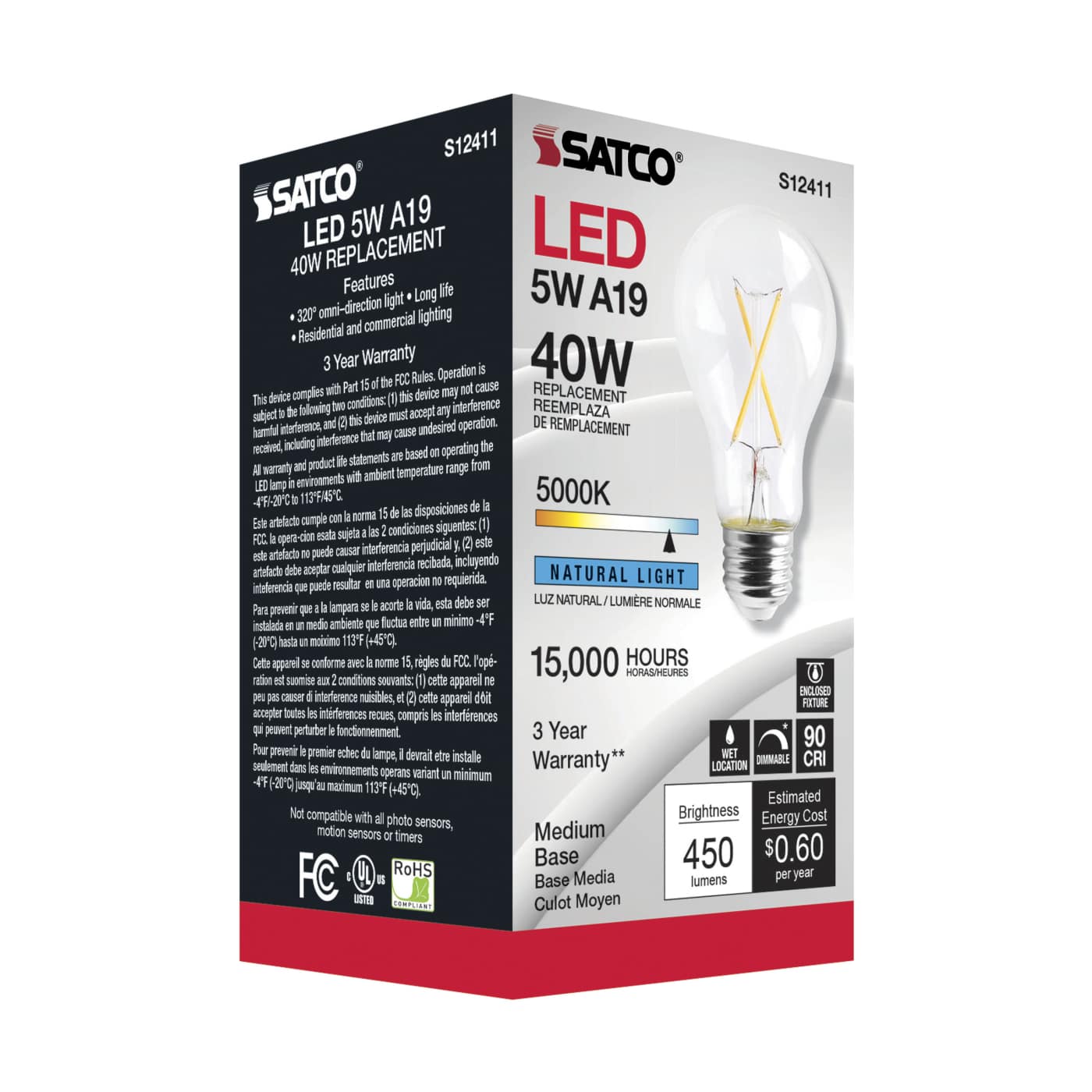 Satco S12411 5A19/CL/LED/E26/950/120V - Image 4