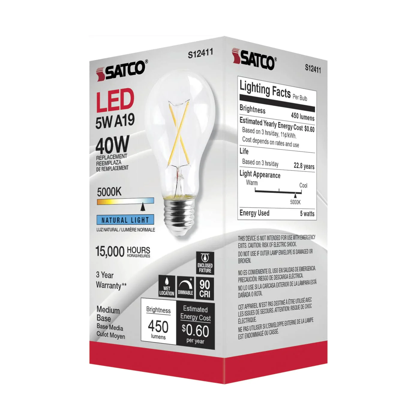 Satco S12411 5A19/CL/LED/E26/950/120V - Image 5