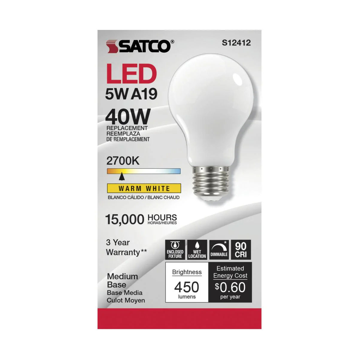 Satco S12412 5A19/SW/LED/E26/927/120V - Image 2