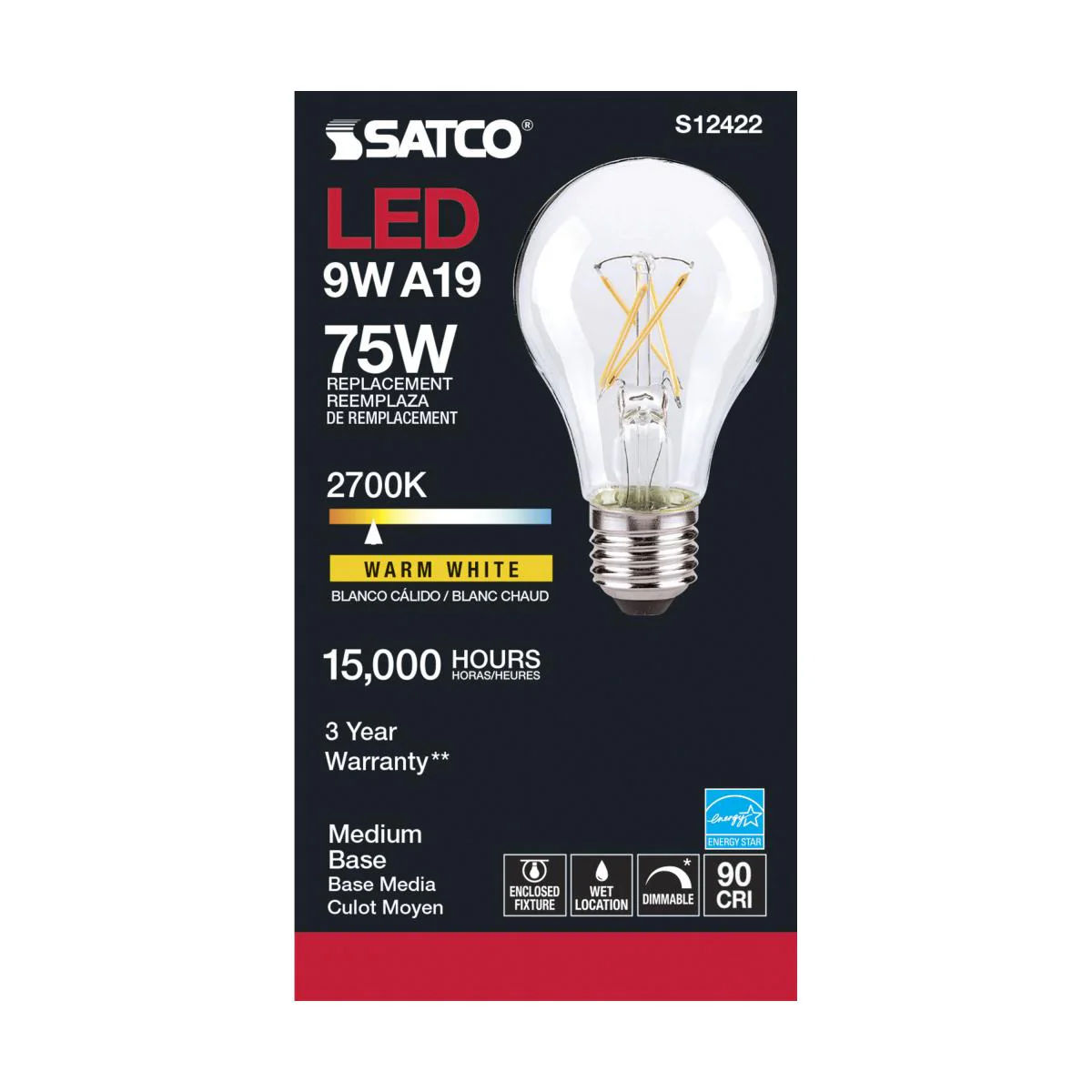 Satco S12422 10.5A19/CL/LED/E26/927/120V - Image 3