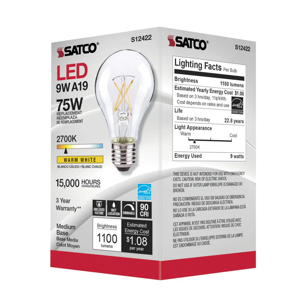 Satco S12422 10.5A19/CL/LED/E26/927/120V - Image 4
