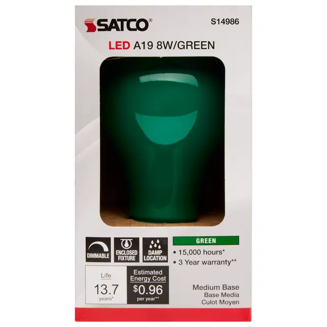 Satco S14986 8A19/GREEN/LED/E26/120V - Image 2