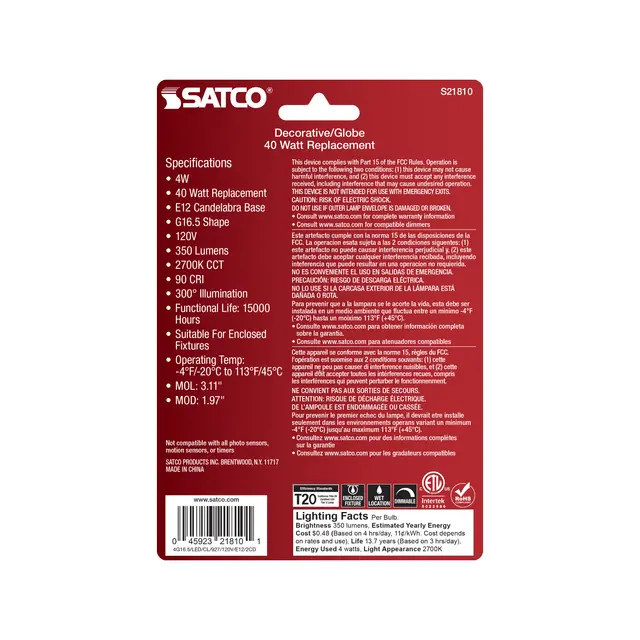 Satco S21810 4G16.5/LED/CL/927/120V/E12/2CD - Image 5
