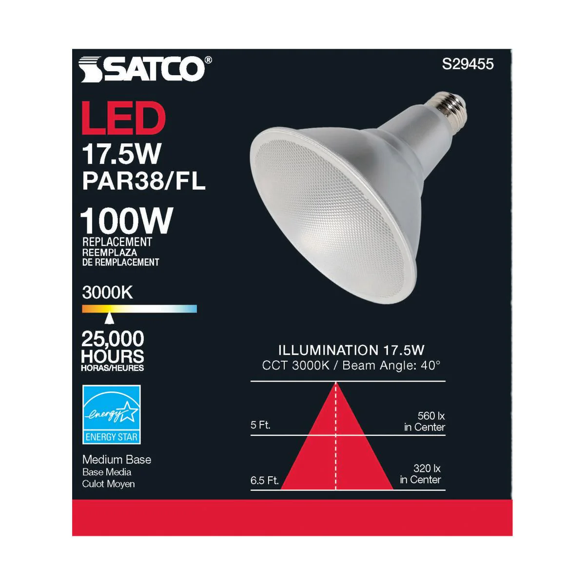 Satco S29455 Single 17.5 Watt Dimmable PAR38 Medium (E26) Led Bulb - Image 2