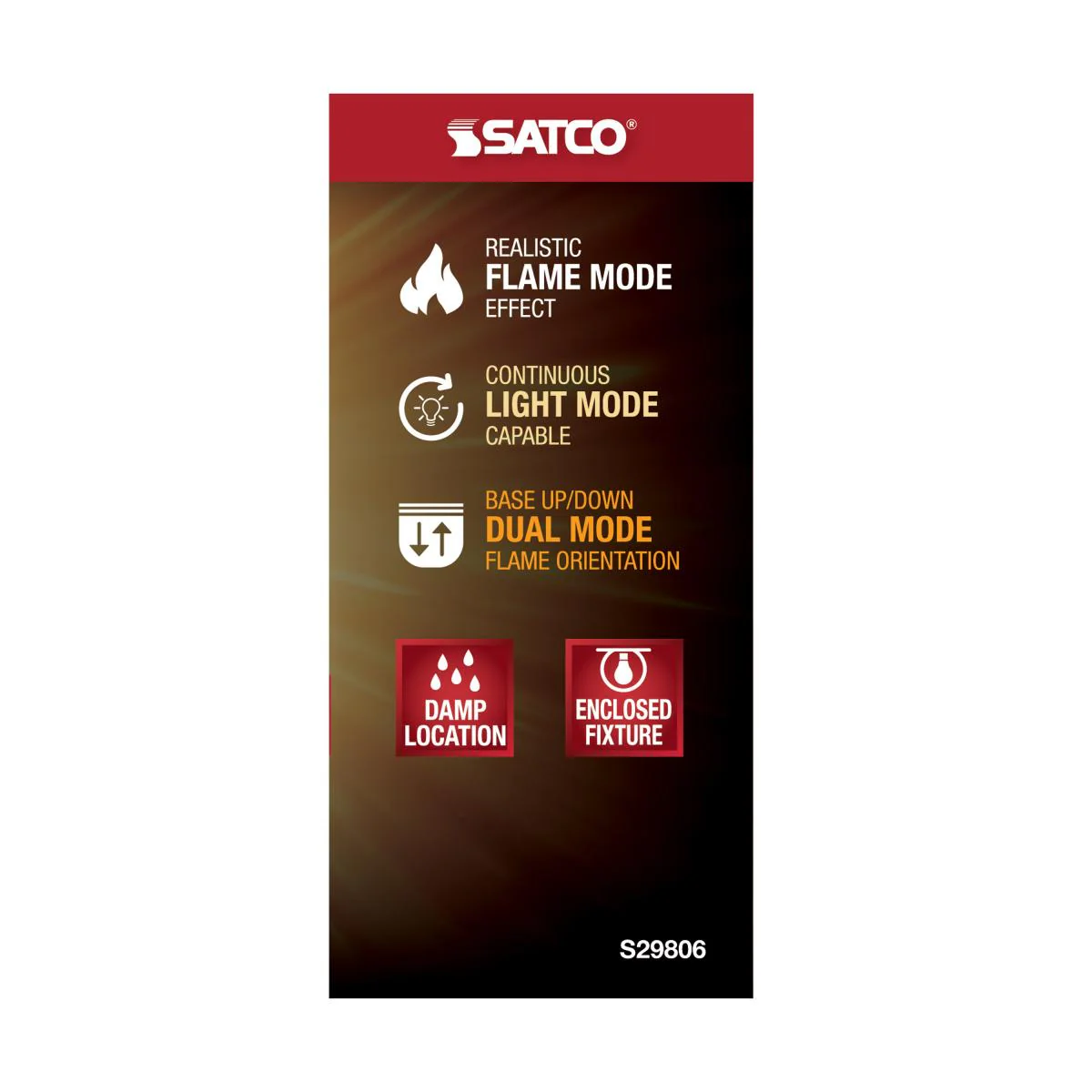 Satco S29806 2.5/LED/T19/FLAME/816/120V/E26 LED Flame Bulb - Image 4