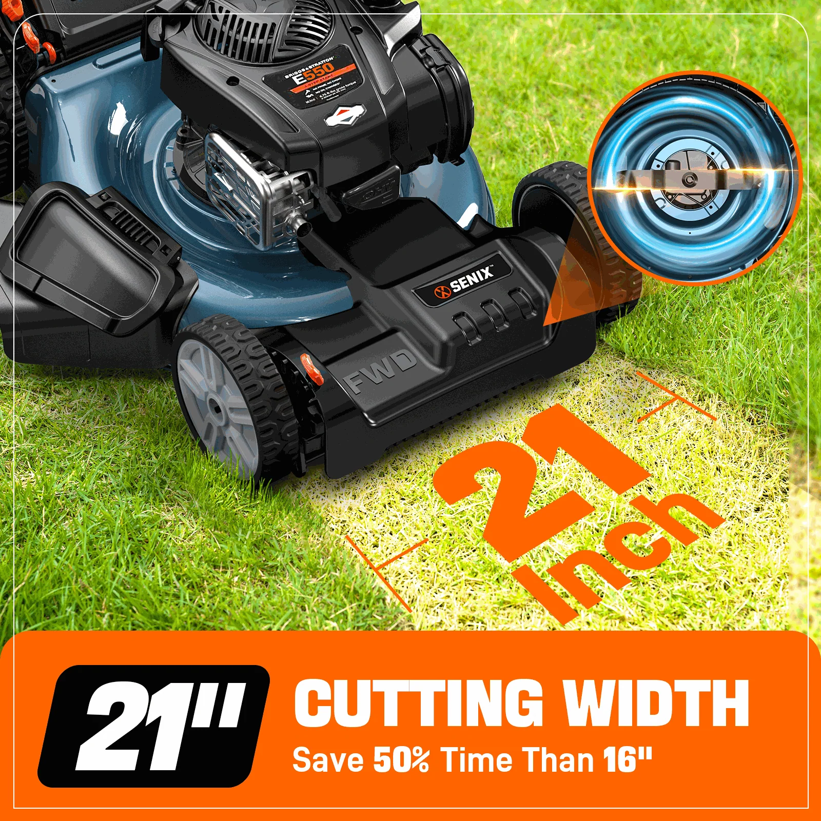 Senix 21" 140cc Gas Self Propelled Lawn Mower, 3-in-1 - Image 3