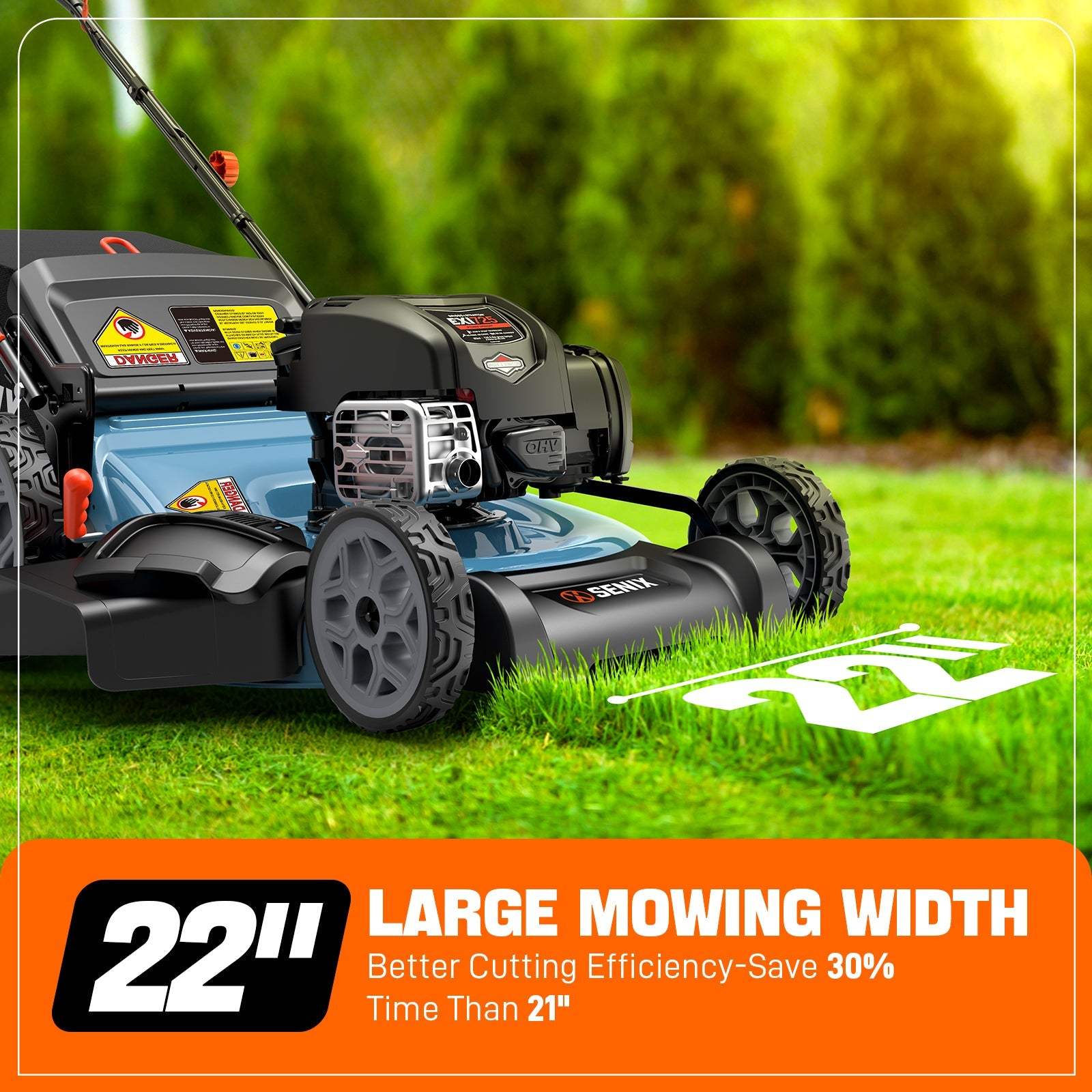 Senix 22" 163cc Gas Self-Propelled Lawn Mower, 3-in-1 - Image 3
