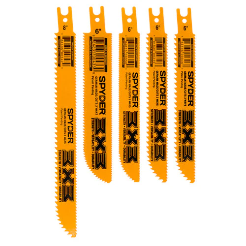 Spyder 5-Piece Double-Sided Advanced Demo Wood/Metal Cutting Reciprocating Saw Blade Set (6 & 8") 3X3