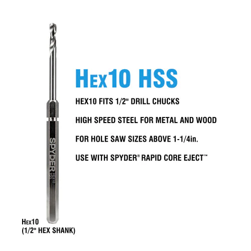 Spyder Hex10 1/2" HSS Quick Change Hole Saw Arbor Assembly Rapid Core Eject™ - Image 2