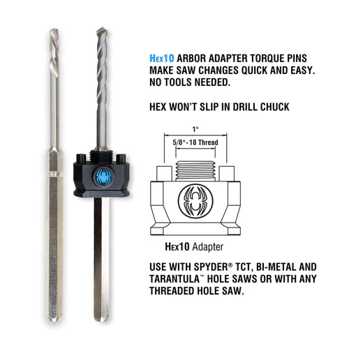 Spyder Hex10 1/2" Quick Change Hole Saw Arbor Rapid Core Eject® - Image 3