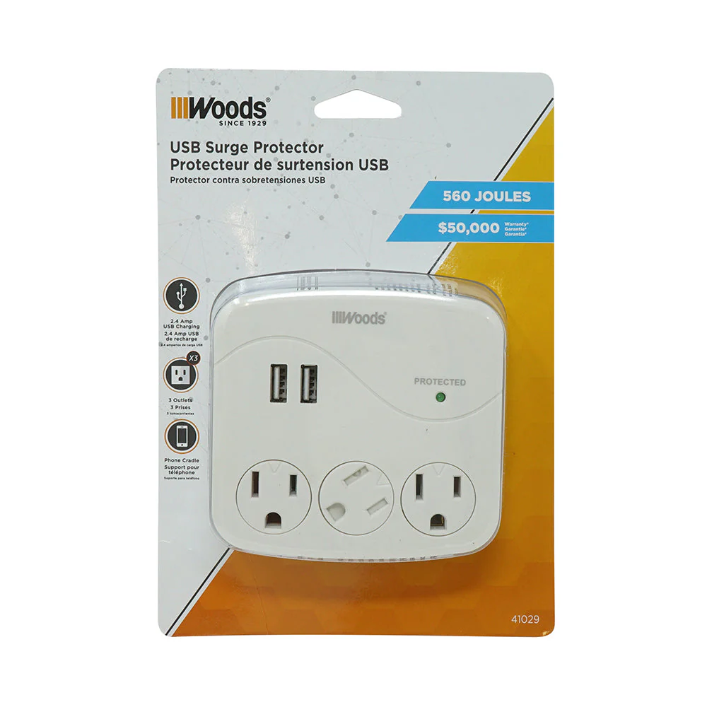 Woods® 3-Outlet Surge Tap With 2 USB Ports - Image 3